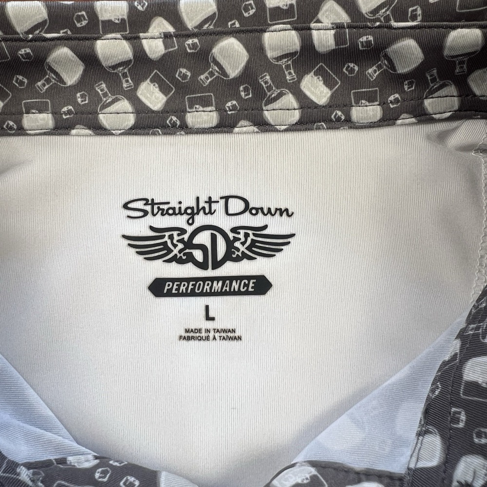 Straight Down Performance Golf Polo‎ Shirt Men's Large Gray Bourbon Bottle Print - Picture 4 of 12